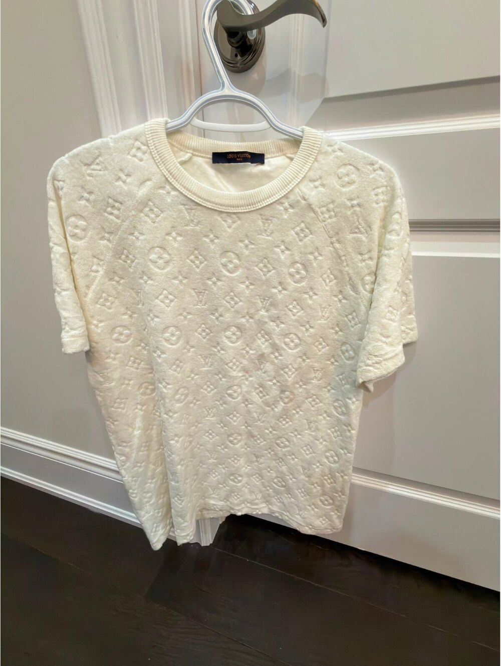 Louis Vuitton white Monogram Embossed Short Sleeve Sweater -